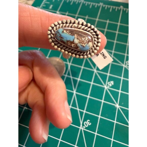 Handcrafted Sterling Silver Golden Hill Turquoise Adj Ring Solid Back Southwest - Picture 8 of 9
